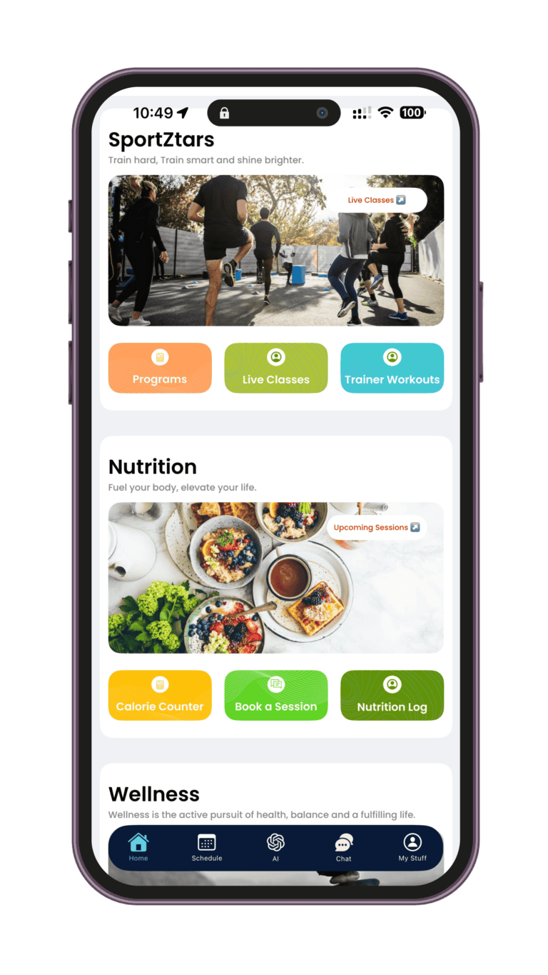 The SportZtars app home screen