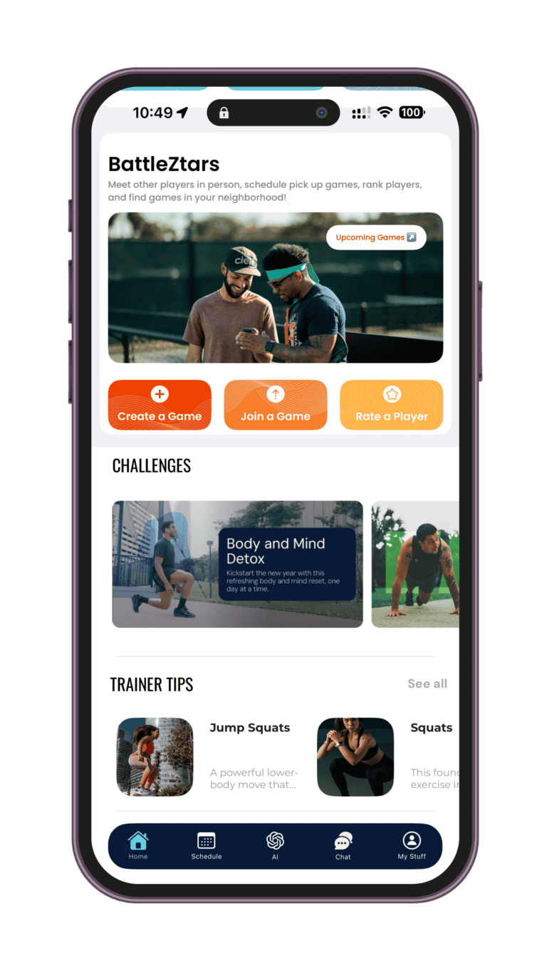 SportZtars workout and programs screen